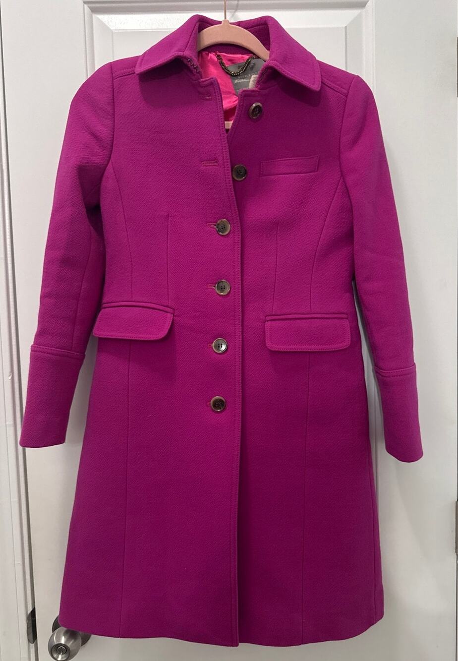 J. Crew Double Cloth Italian Wool Coat Pink Fuchsia Thinsulate 0 Petite